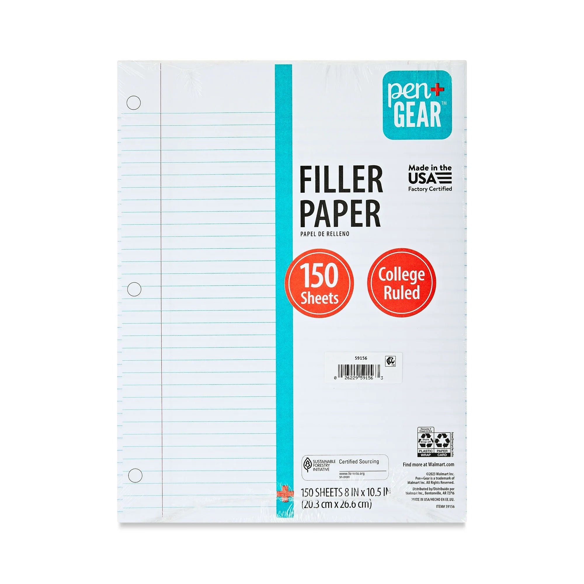 College Ruled Filler Paper, 10.5" x 8" 150 Sheets