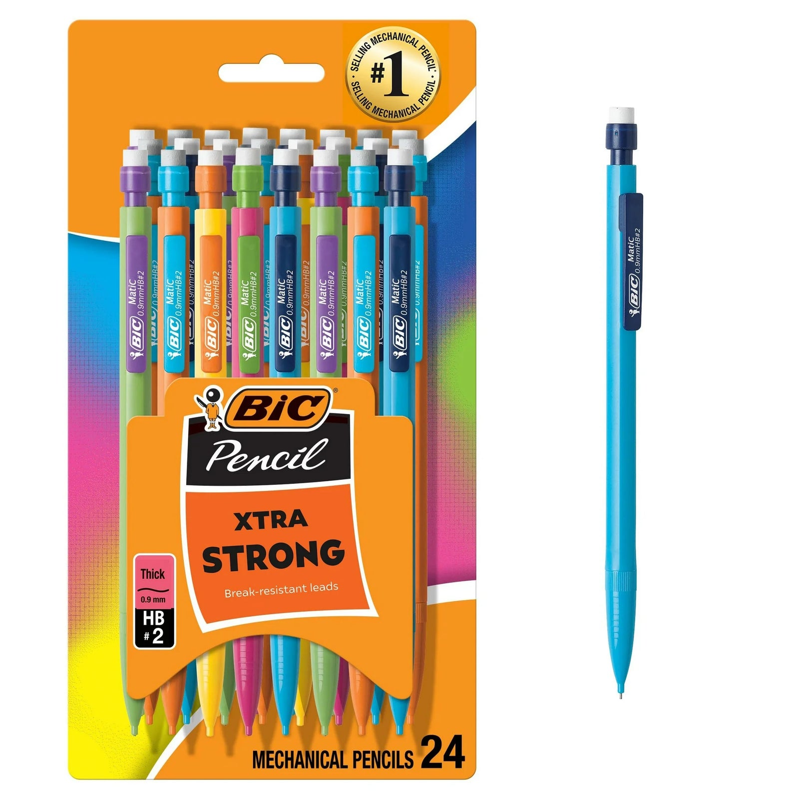 Mechanical Pencils with Erasers, Thick Point (0.9mm), 24-Count