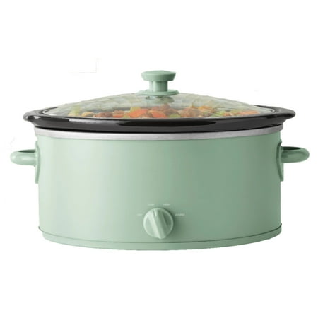 Mainstays 6 Quart Oval Slow Cooker, Green Sage Color, Glass Lid, Model # MS8400778514-08