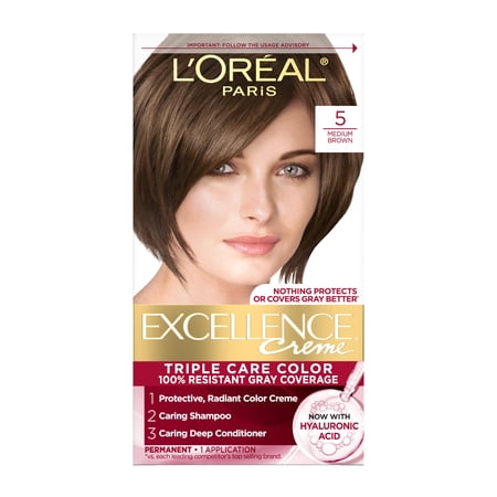 L'Oreal Paris Excellence Creme Permanent Hair Color, 5 Medium Brown, Triple Protection, 1 Kit