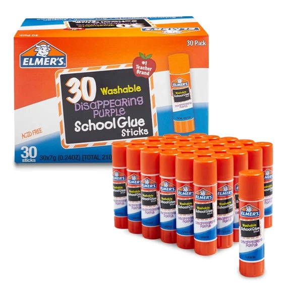 Elmer's Disappearing Purple School Glue Sticks, 30 Count