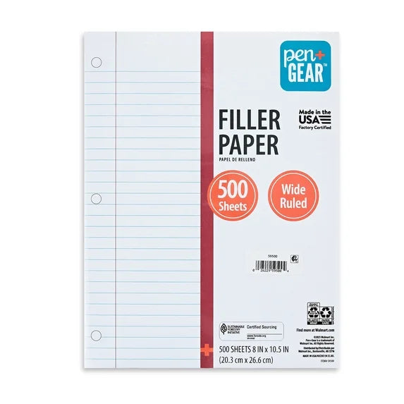500 Sheet College Rule Filler Paper