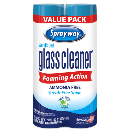 Sprayway Glass Cleaner Foaming Aerosol Spray, 19 oz, 2-Pack, Ammonia-Free, Streak-Free Shine