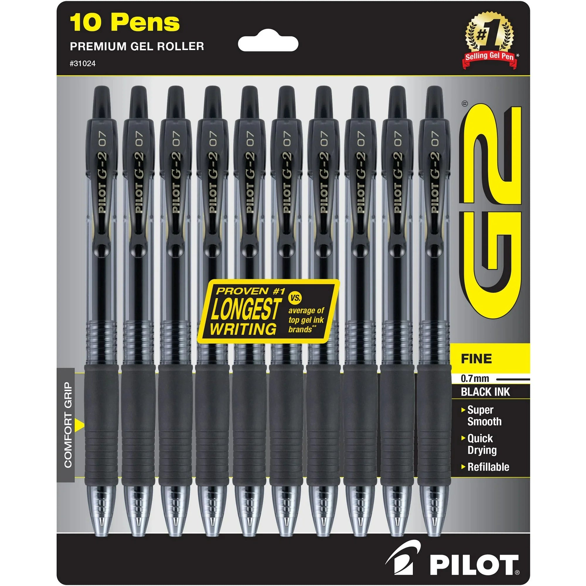 Retractable Gel Ink Pens Black Ink, 10 Pack