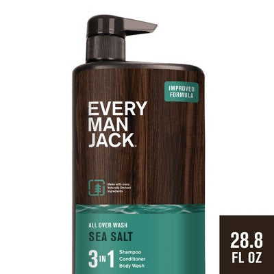 Every Man Jack Sea Salt Hydrating Men's 3-in-1 Body Wash and Shampoo and Conditioner - 28.8 fl oz