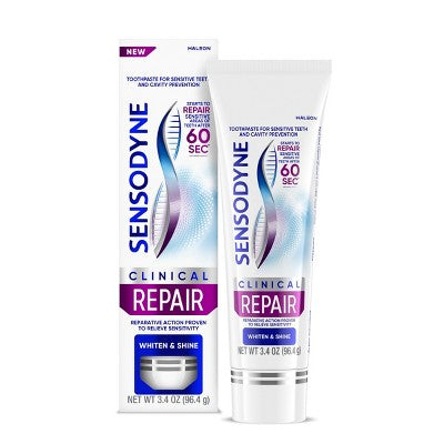 Sensodyne Clinical Repair Whiten & Shine Toothpaste - 3.4oz: 4.23 Net Weight, Paste Form, Mint Flavor, 1 Pack