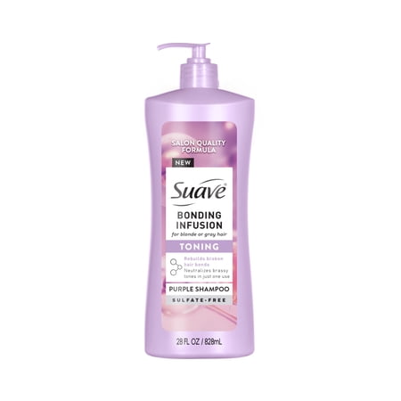 Suave Bonding Infusion Purple Toning Shampoo, for Neutralizing Brassy Tones, 28 fl oz with Pump
