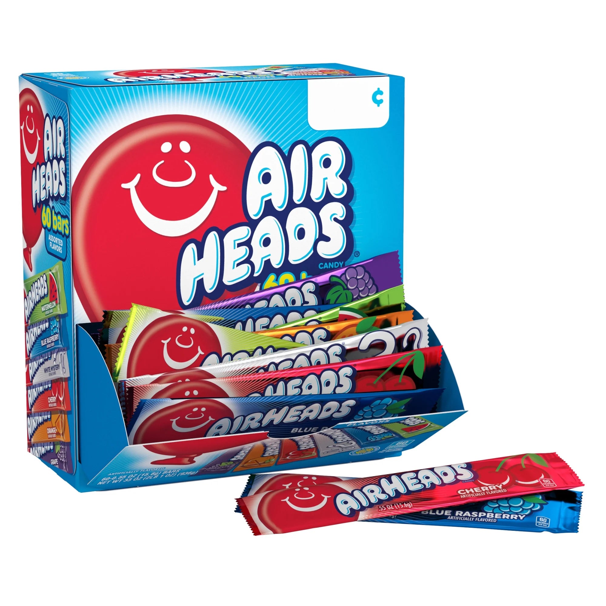 Airheads Peanut-Free Full-Size Chewy Candy Bars, Assorted Fruit Flavors, Bulk Candy Individually Wrapped, 60 Count Display Changemaker Box