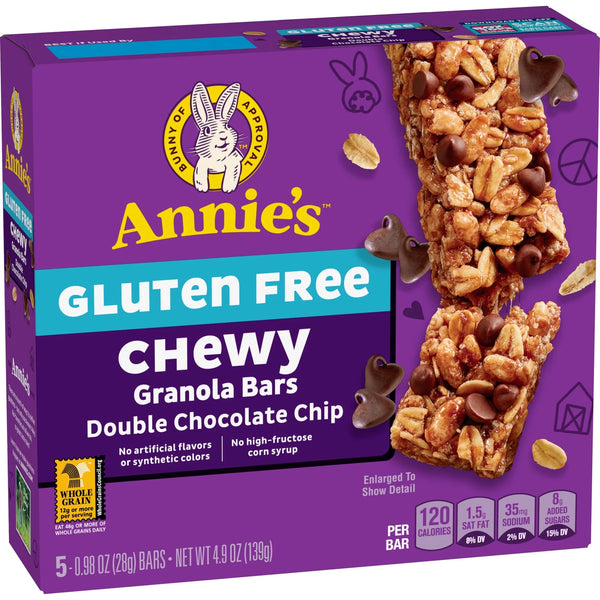 Annie's Gluten Free Chewy Granola Bars, Double Chocolate Chip, 5 Bars, 4.9 oz box