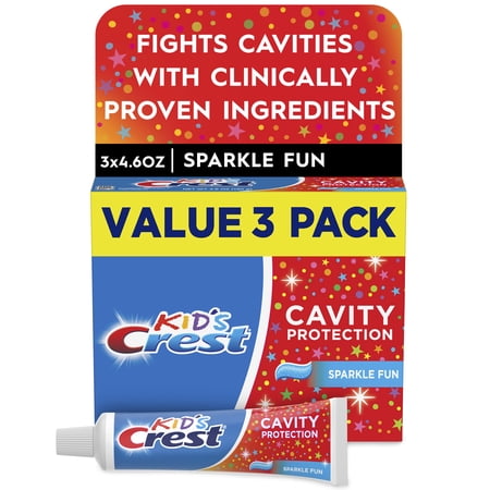 Crest Kids Cavity Protection Toothpaste, Sparkle Fun Flavor, 4.6 oz, 3 Pack
