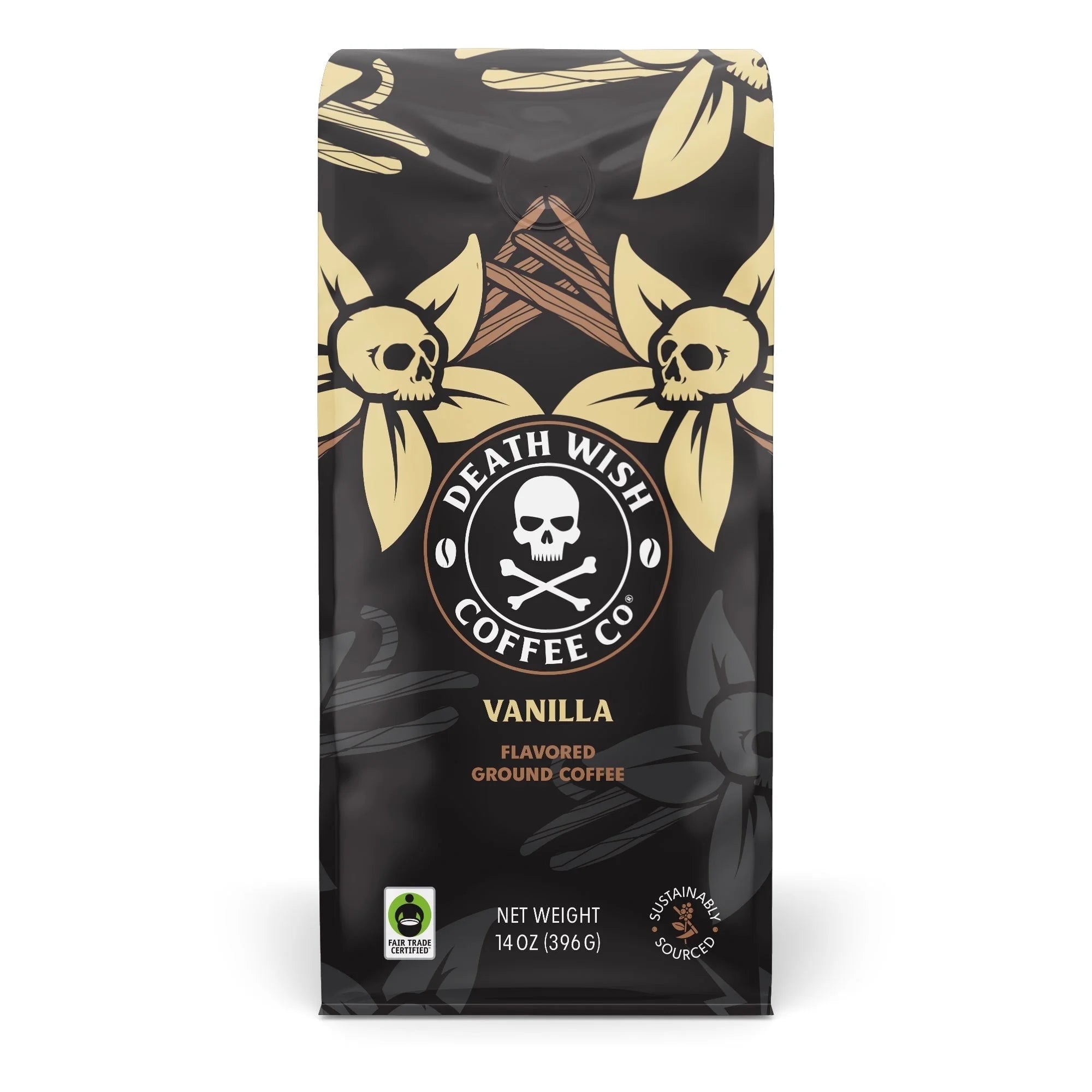 Death Wish Coffee Vanilla Ground Coffee, Fair Trade, No Artificial Ingredients, Medium Roast, 14 oz