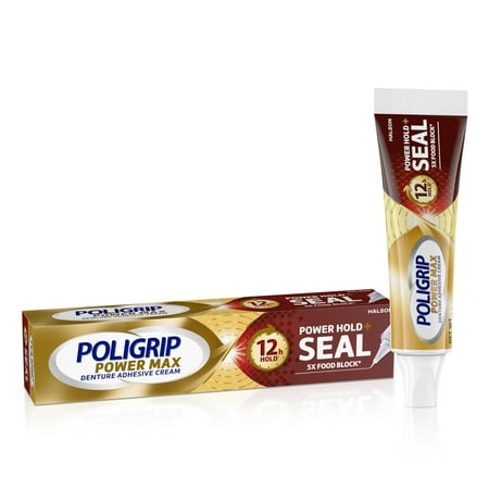 Poligrip Power Hold + Seal Denture Adhesive Cream, Flavor Free - 2.2 Oz, for Adults