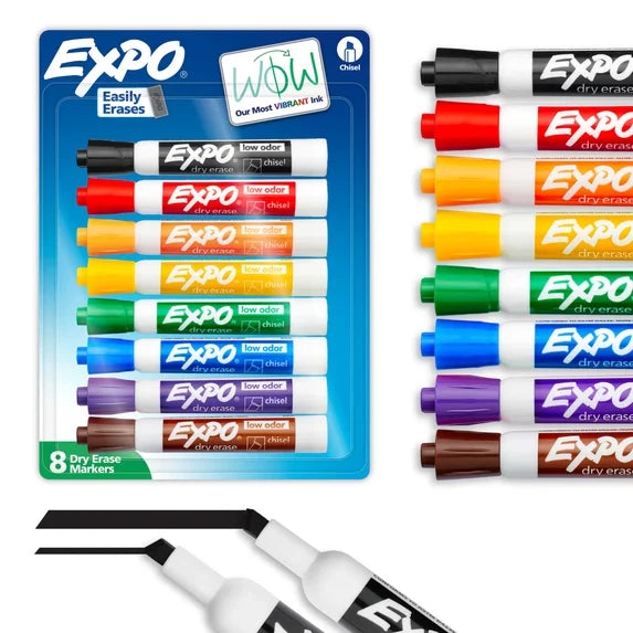 EXPO Dry Erase Markers, Chisel Tip, Assorted Colors, 8 Count