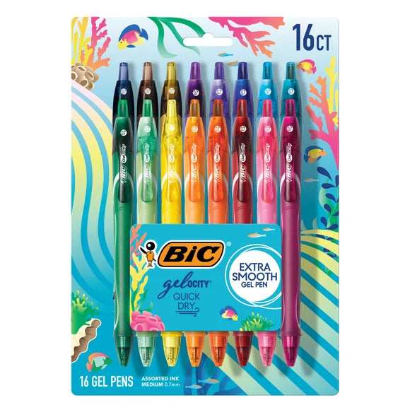 BIC Quick Dry Gel Pens  Assorted, 16-Count
