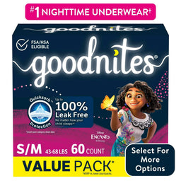 Nighttime Underwear, Box, 60 Count, Size S/M, Girls