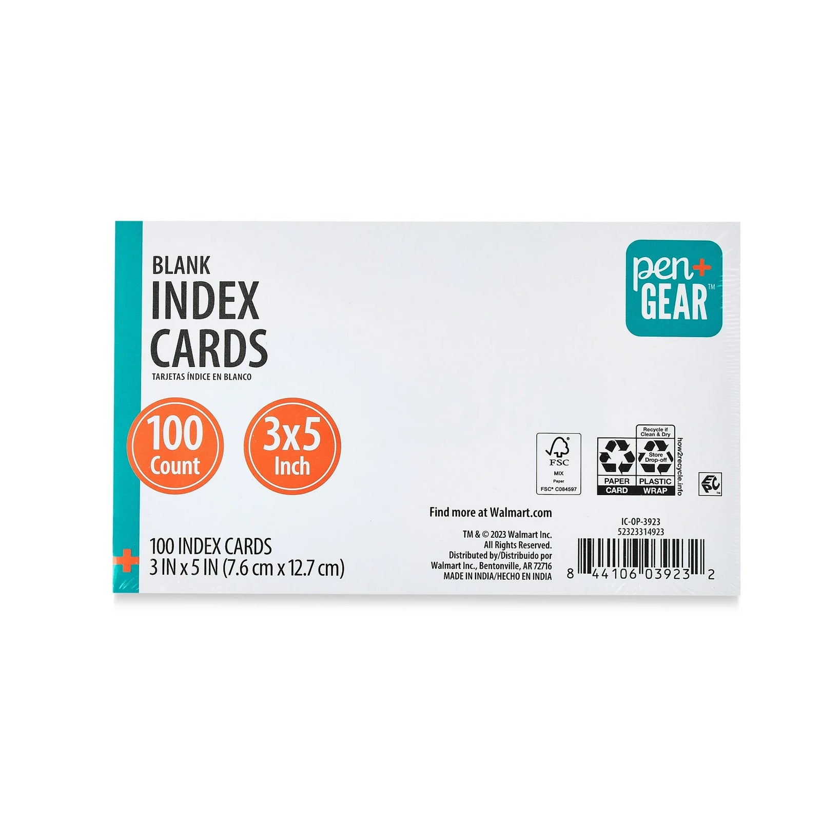 Blank Index Cards, 3" x 5", White, 100 Count 15 Pack