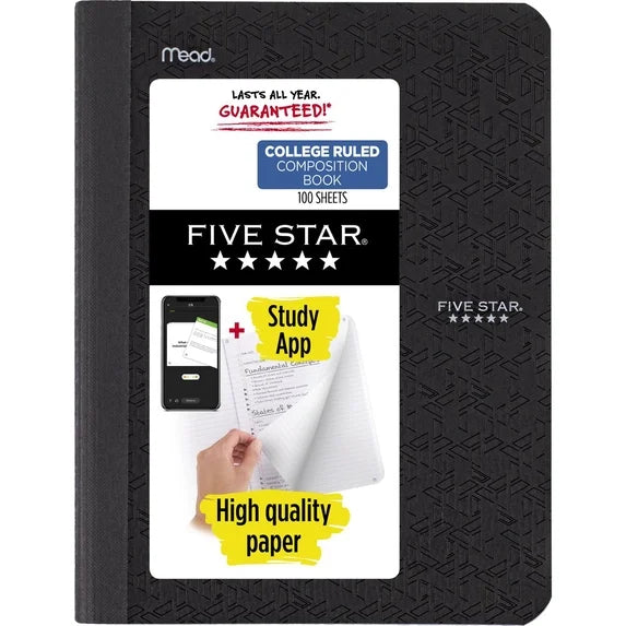Five Star Composition Book Plus Study App, College Ruled, 100 Sheets