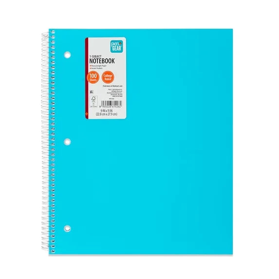 College Ruled Poly 1-Subject Notebook with Inside Pockets, 9" x 11", 100 sheets