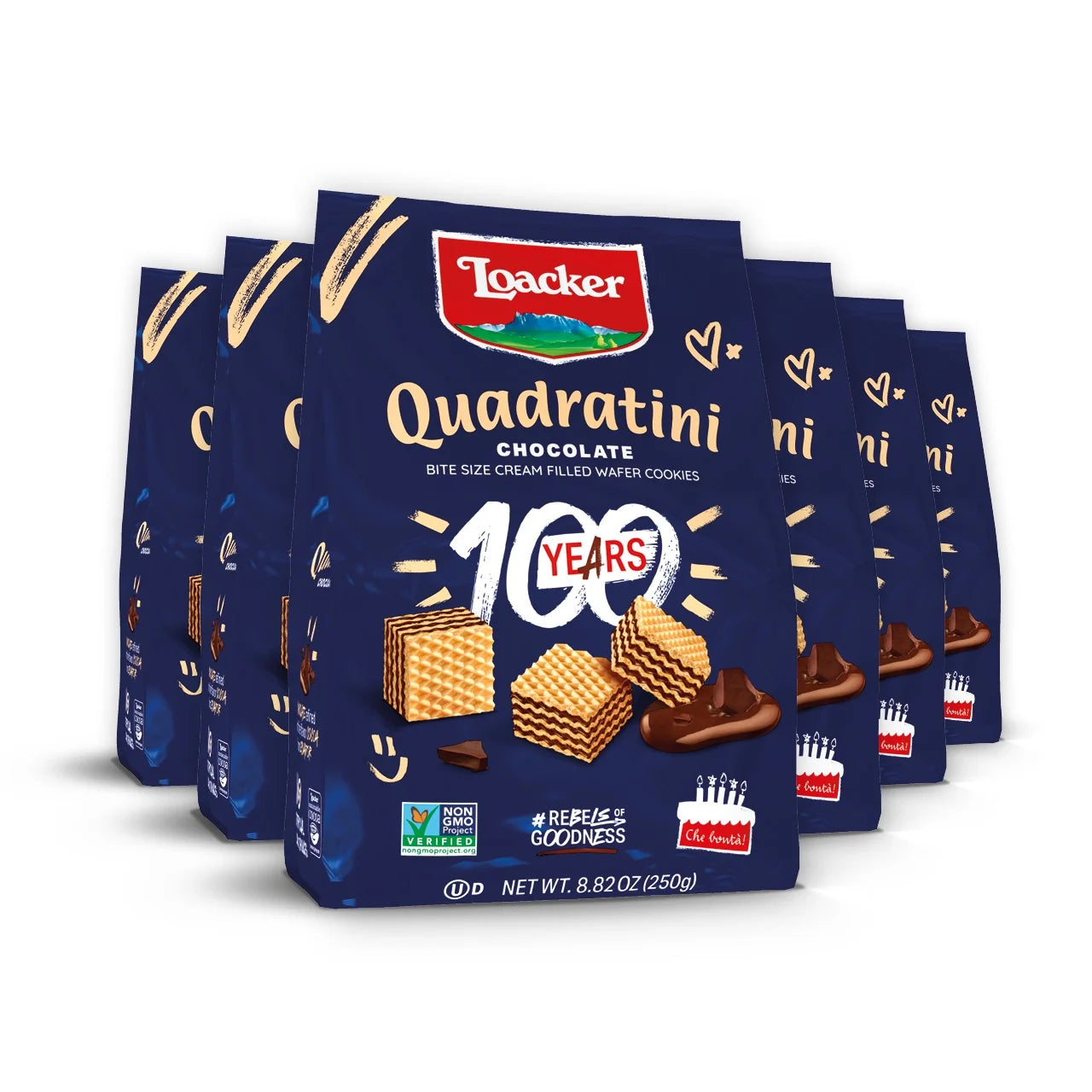 Loacker Quadratini Chocolate, Non-GMO Cream-Filled Cream-Filled Bite-Size Wafer Cookiess, 8.82 oz, Pack of 6