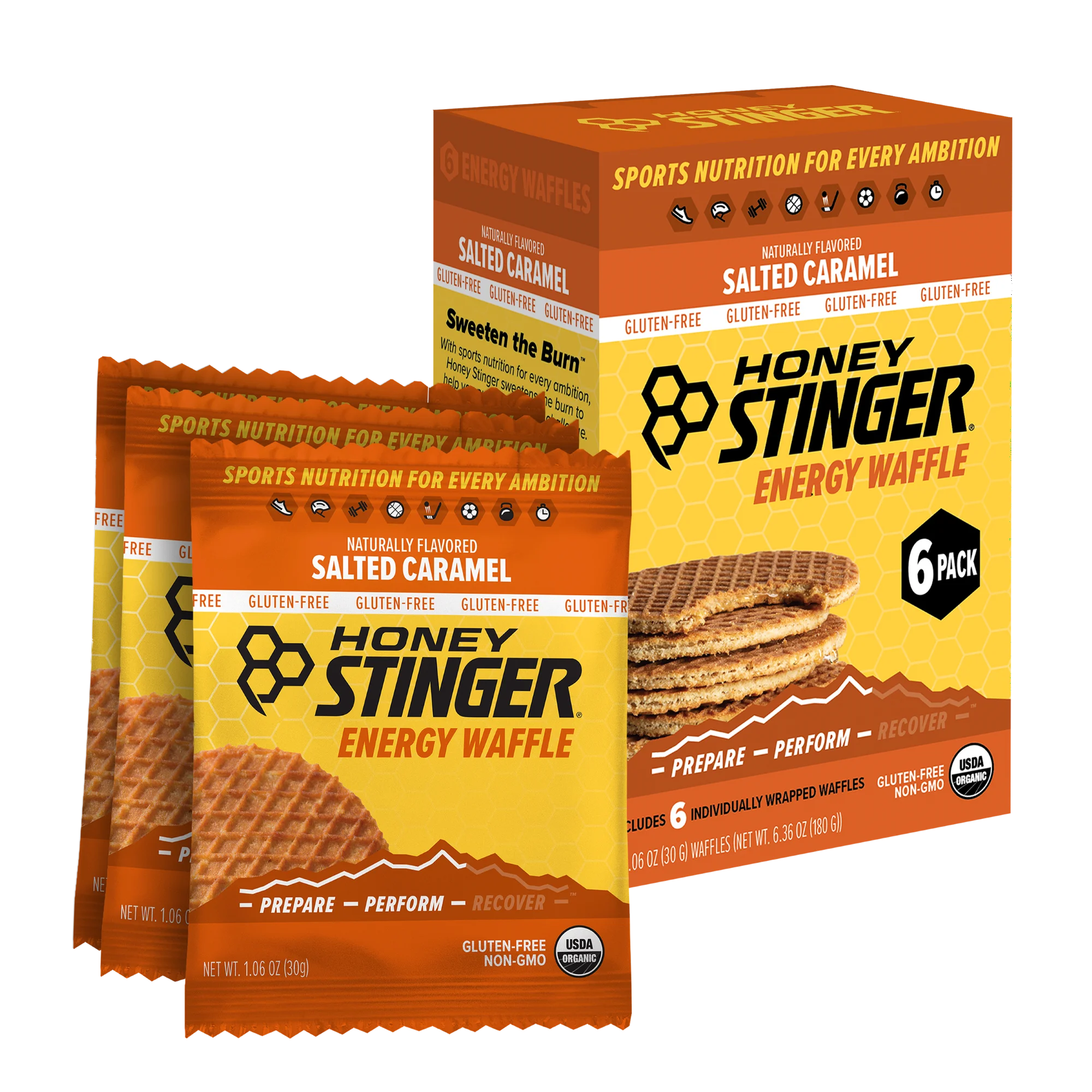 Honey Stinger Organic Gluten-Free Energy Waffle Snack, Salted Caramel, 1.06 oz, 6 Count