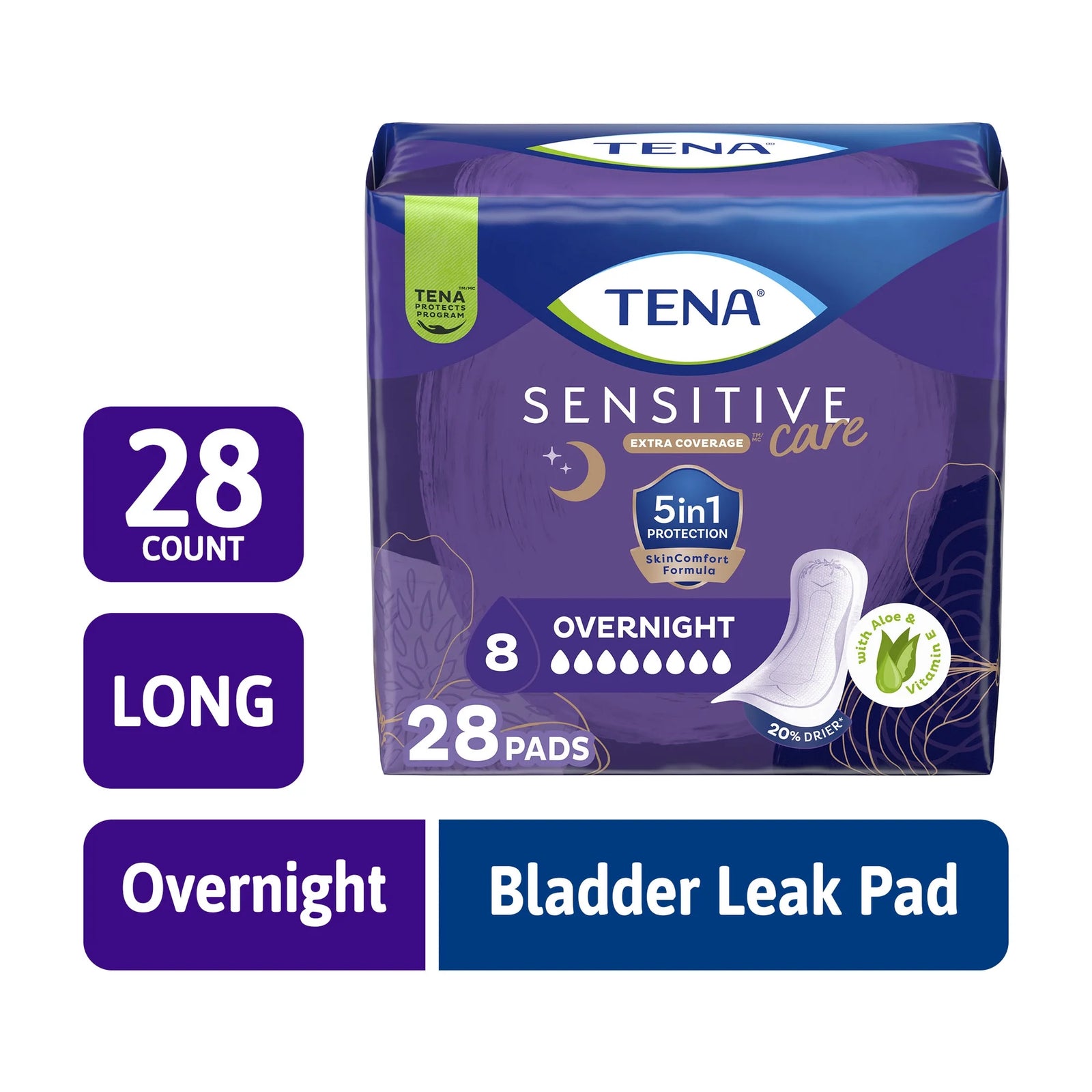 Tena Incontinence Pads, Bladder Control & Postpartum for Women, Overnight Absorbency, Sensitive Care, 28 Count