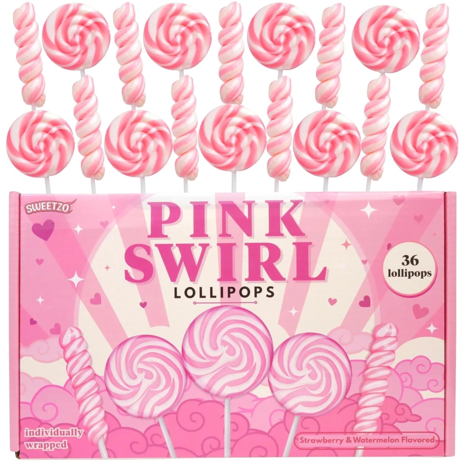 Pink Swirl and Twist Lollipops, Birthday Party Candy, 24 Count