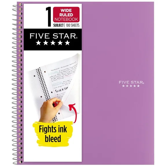 Five Star 1 subject Wide-Ruled 100 sheets Notebook