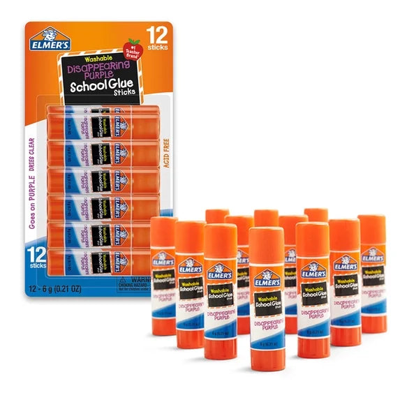 12 ct.  Elmers purple disappearing washable glue sticks